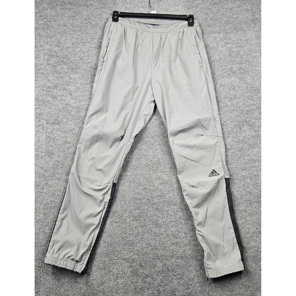 Adidas Mens Grey Black Colorblock Tapered Athletic Track Pants Ankle Zip Large
